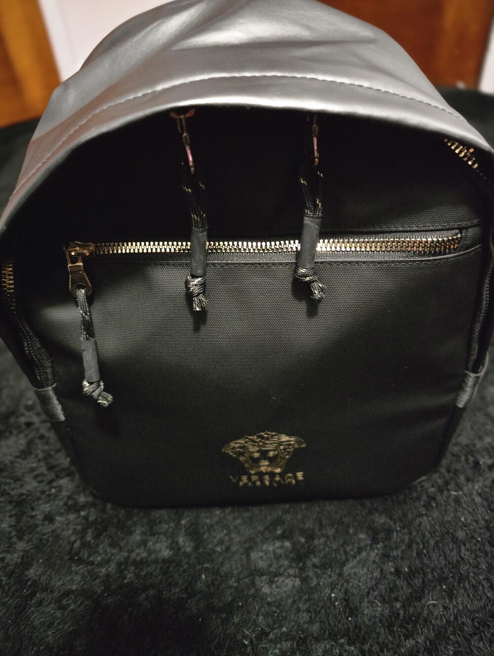 VERSACE Everyday Black Women's Backpack Nylon with Organized Interior